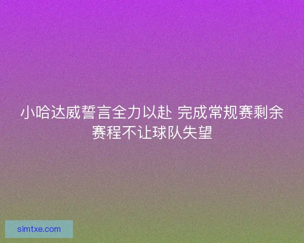 小哈达威誓言全力以赴 完成常规赛剩余赛程不让球队失望